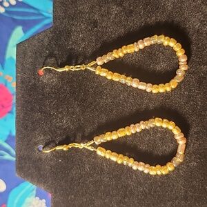Gold 3 tone Gold Glass Seed Tear Drop Hook Earrings